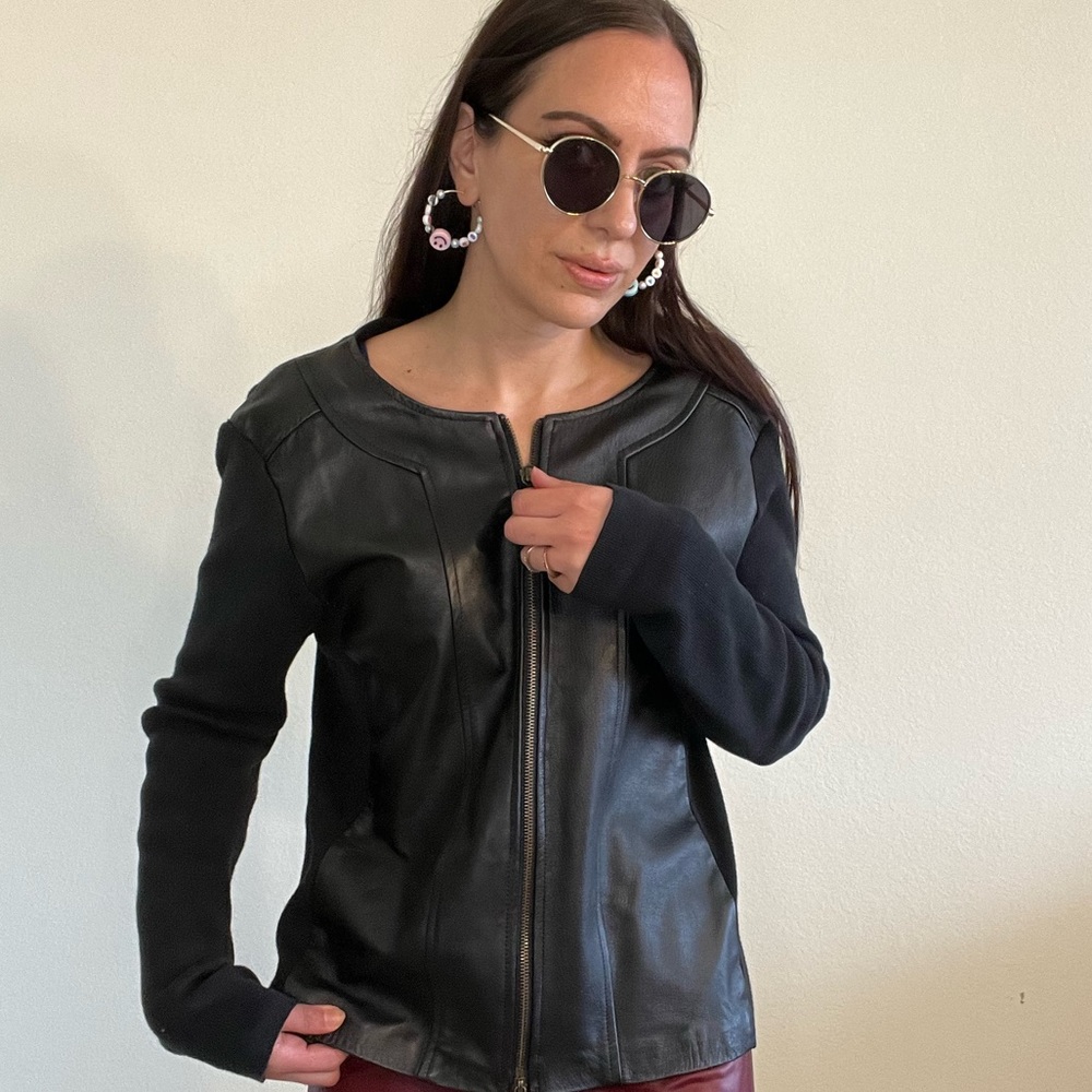 MAURICE SASSON • Leather & Sweater Zip-Up